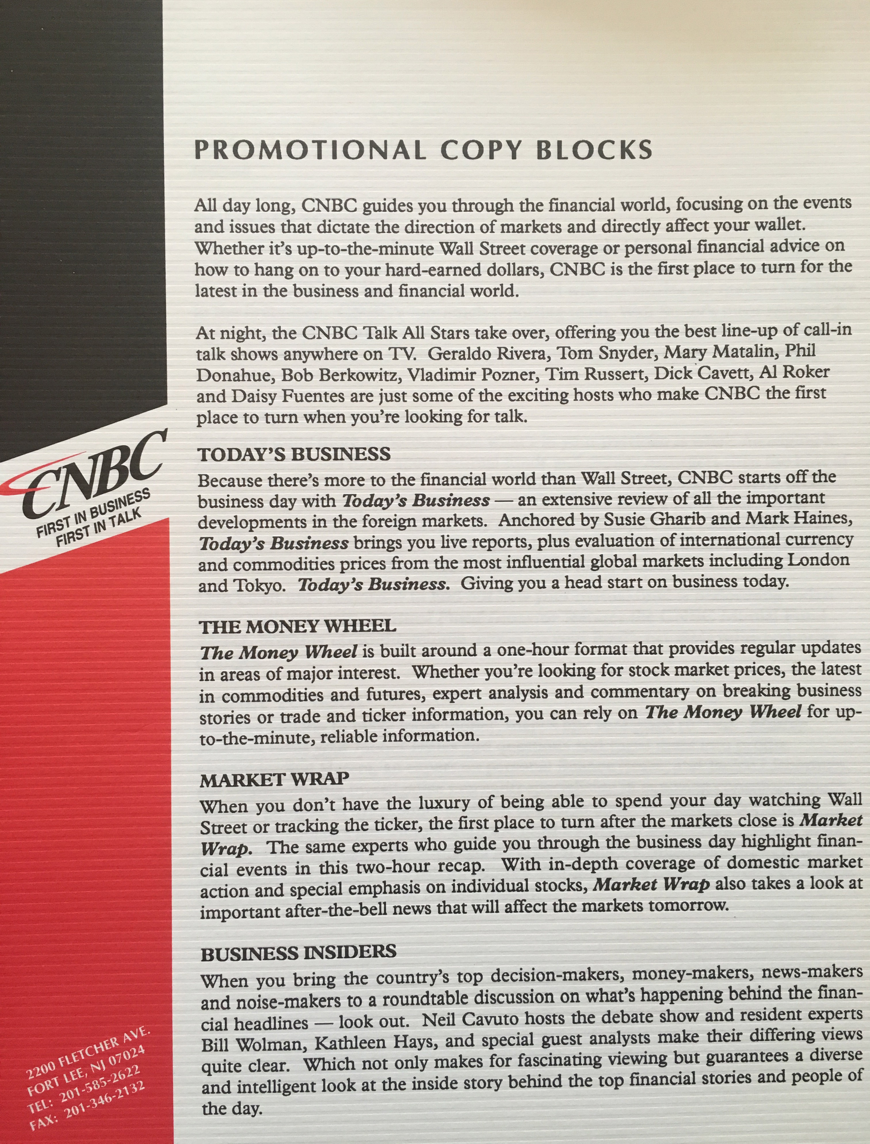 CNBC Promotional Copy